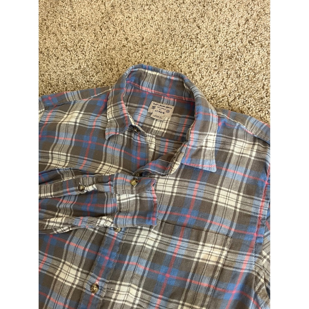 J. Crew Mens Button Front Shirt S Blue Plaid Cotton Linen Tailored Fit 82195